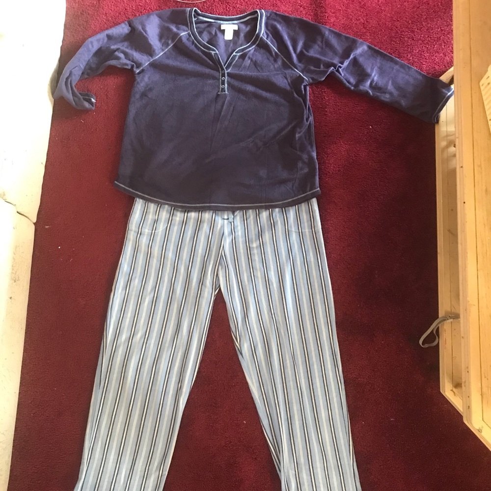 Navy blue top and stripped pants Pajama Set